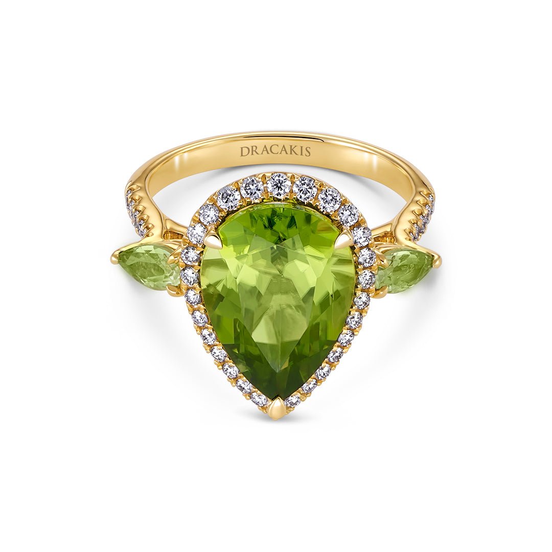 Peridot Gold Diamond Halo Ring - Dracakis Jewellers Peridot Gold Diamond Halo Ring - Dracakis Jewellers