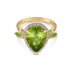 Peridot Gold Diamond Halo Ring