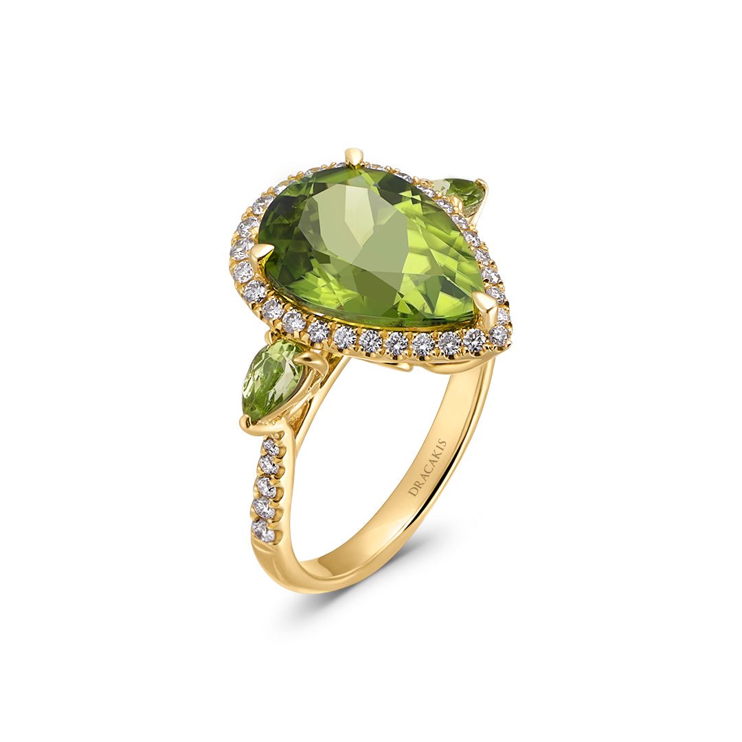 Peridot Gold Diamond Halo Ring - Dracakis Jewellers Peridot Gold Diamond Halo Ring - Dracakis Jewellers