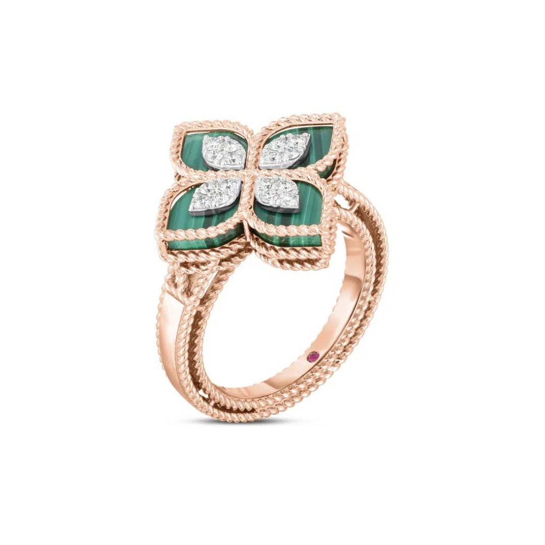 Princess Flower Ring with Diamonds and Malachite - Dracakis Jewellers Princess Flower Ring with Diamonds and Malachite - Dracakis Jewellers