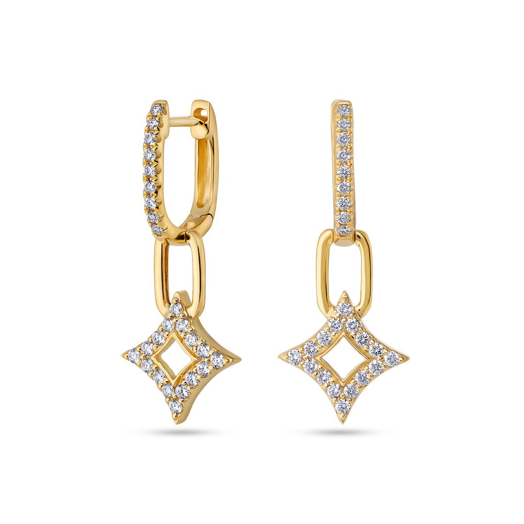 Yellow Gold Four Point Diamond Star & Hoop Earrings - Dracakis Jewellers Yellow Gold Four Point Diamond Star & Hoop Earrings - Dracakis Jewellers