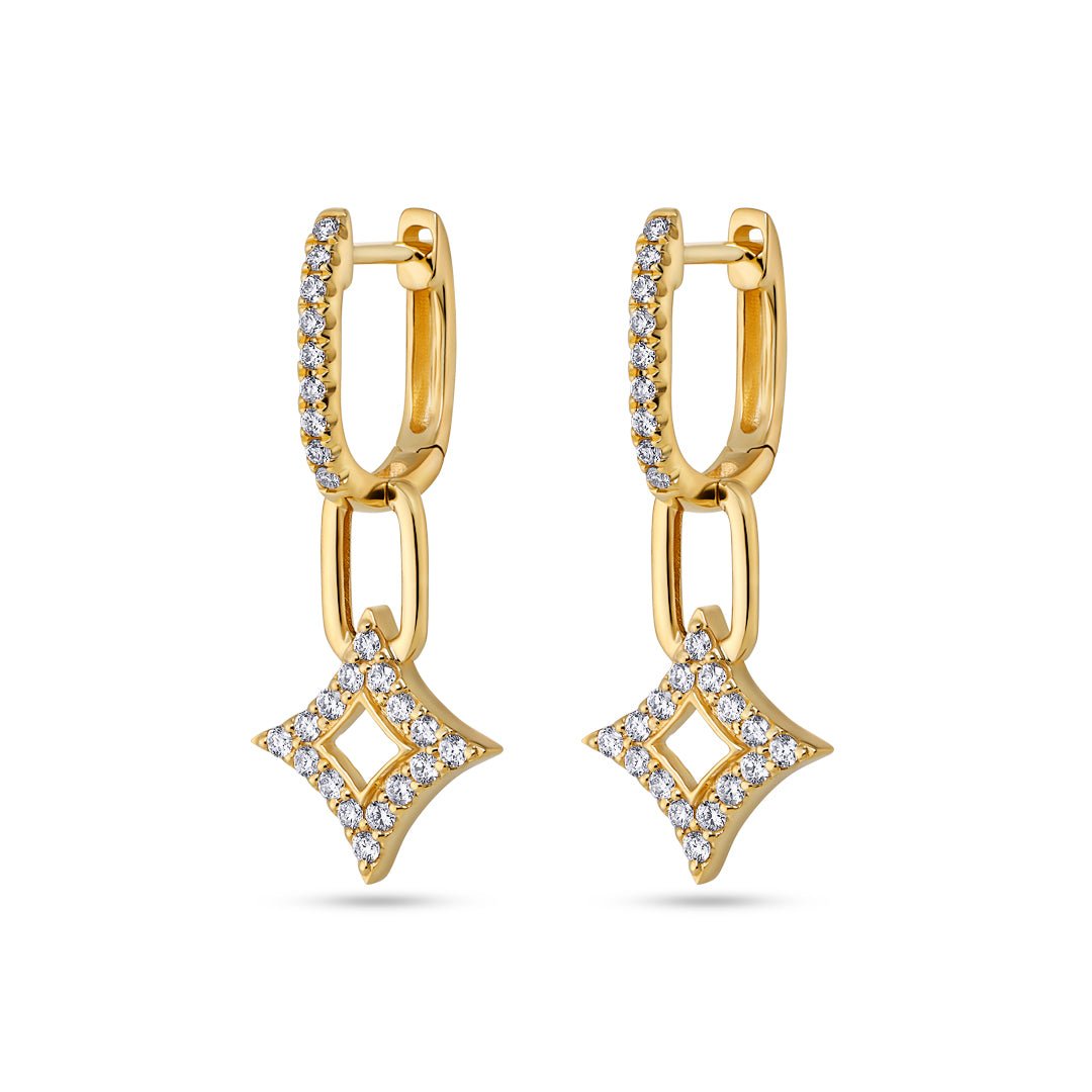 Yellow Gold Four Point Diamond Star & Hoop Earrings - Dracakis Jewellers Yellow Gold Four Point Diamond Star & Hoop Earrings - Dracakis Jewellers