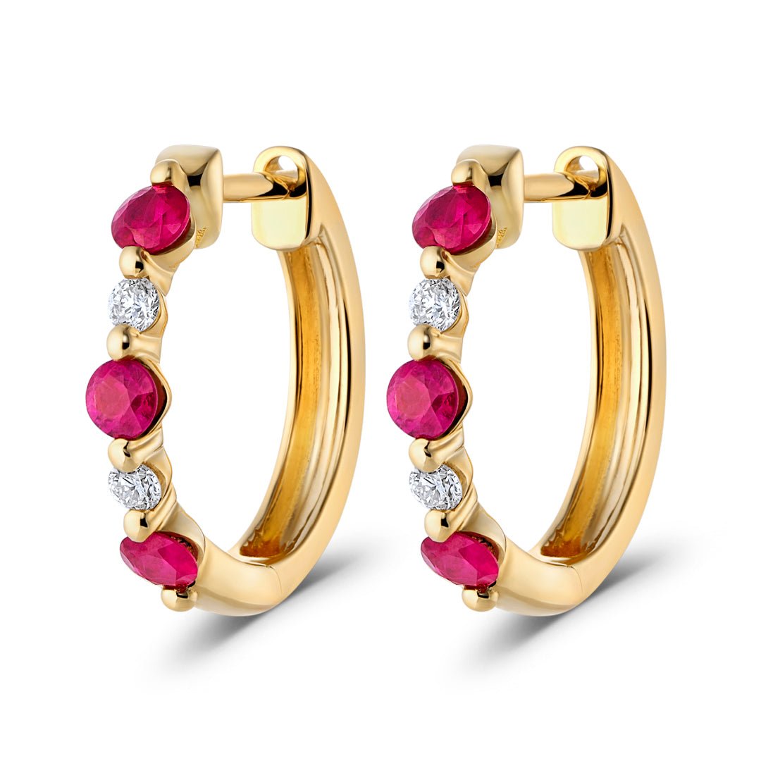 Yellow Gold Ruby & Diamond Hoop Earrings - Dracakis Jewellers Yellow Gold Ruby & Diamond Hoop Earrings - Dracakis Jewellers