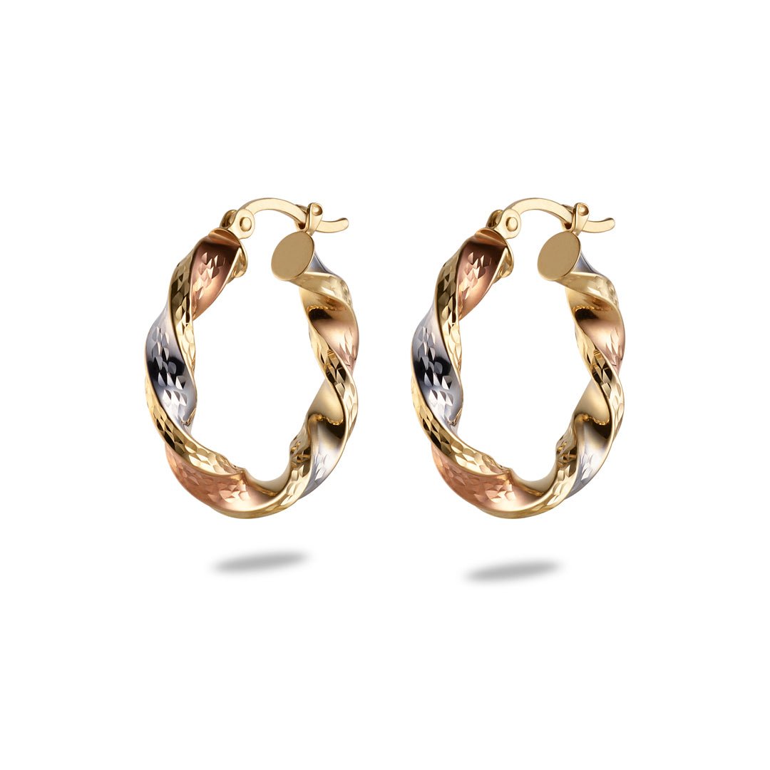Three Tone Gold Hoop Earrings - Dracakis Jewellers Three Tone Gold Hoop Earrings - Dracakis Jewellers