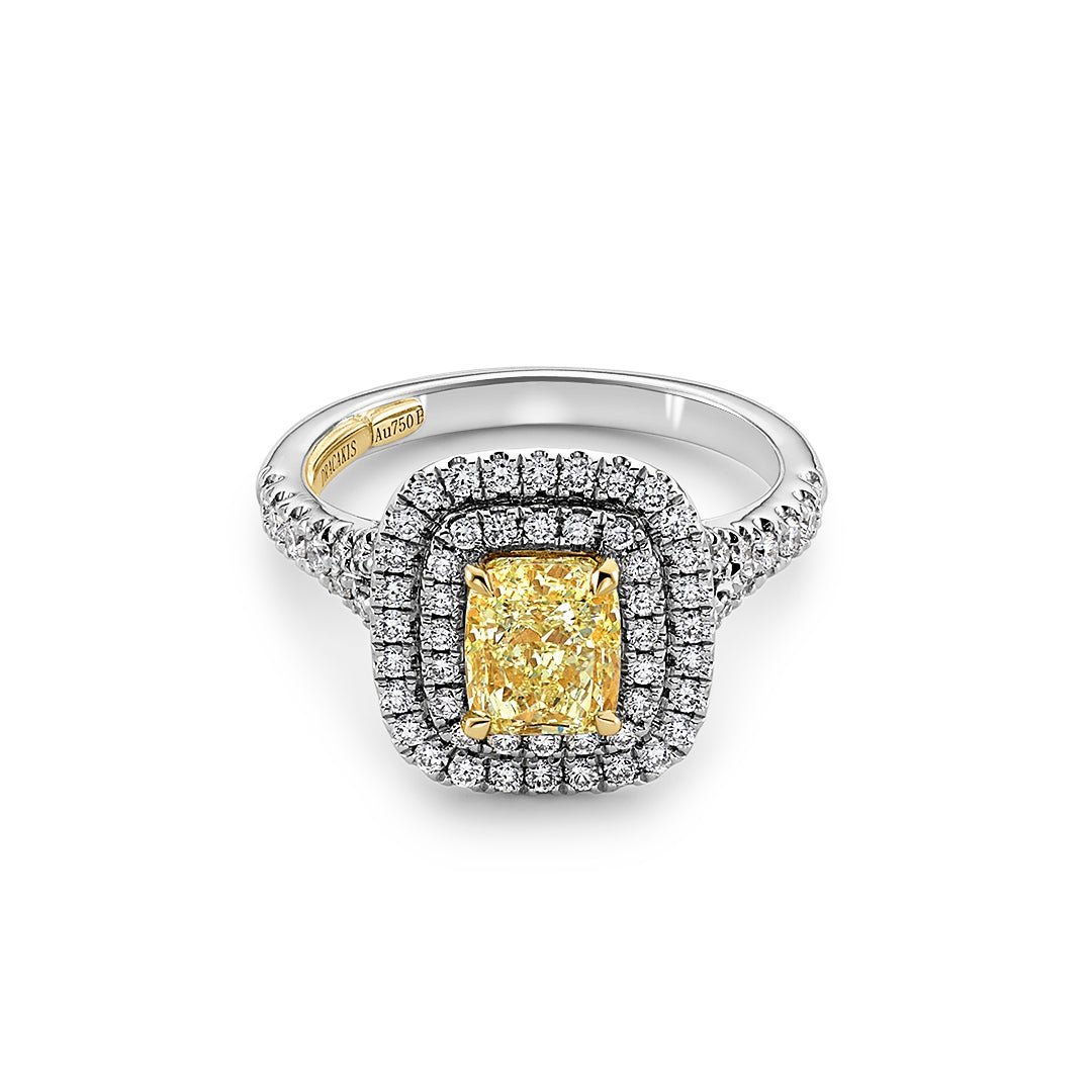 Fancy Yellow Diamond Halo Dress Ring - Dracakis Jewellers Fancy Yellow Diamond Halo Dress Ring - Dracakis Jewellers