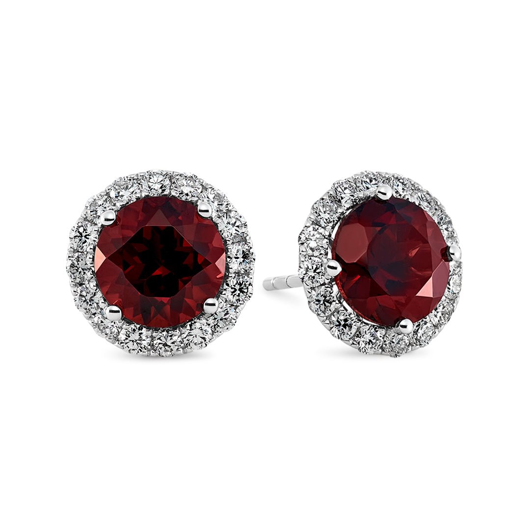 Garnet & Diamond Stud Earrings - Dracakis Jewellers Garnet & Diamond Stud Earrings - Dracakis Jewellers