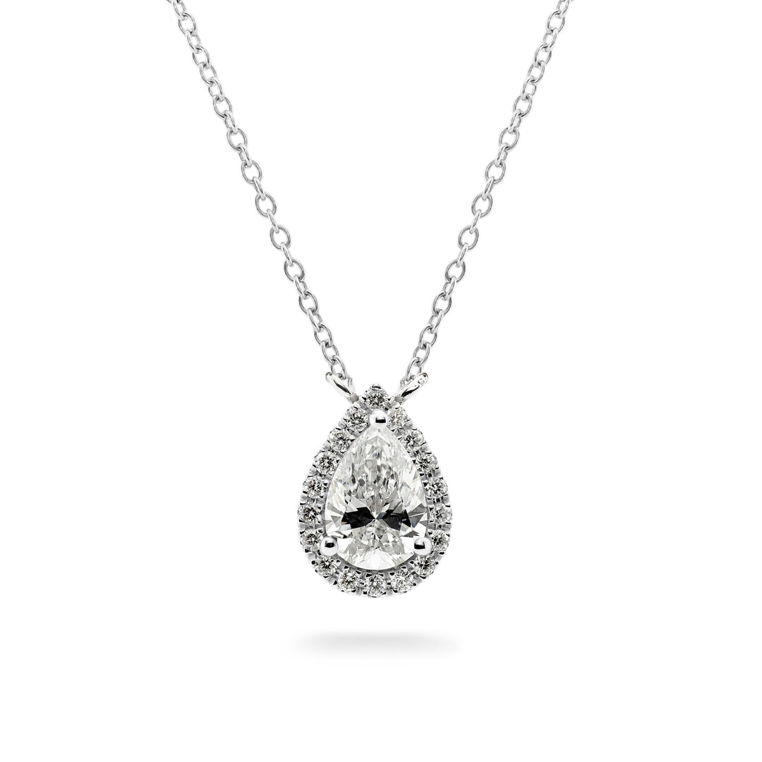 Pear Halo Diamond Pendant - Dracakis Jewellers Pear Halo Diamond Pendant - Dracakis Jewellers