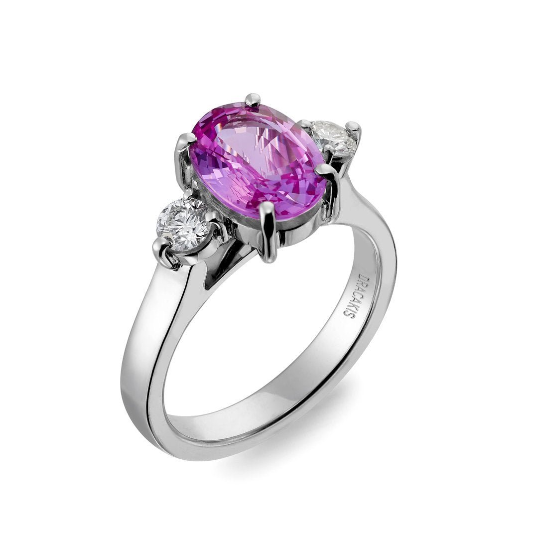 Pink Sapphire & Diamond Three Stone Ring - Dracakis Jewellers Pink Sapphire & Diamond Three Stone Ring - Dracakis Jewellers