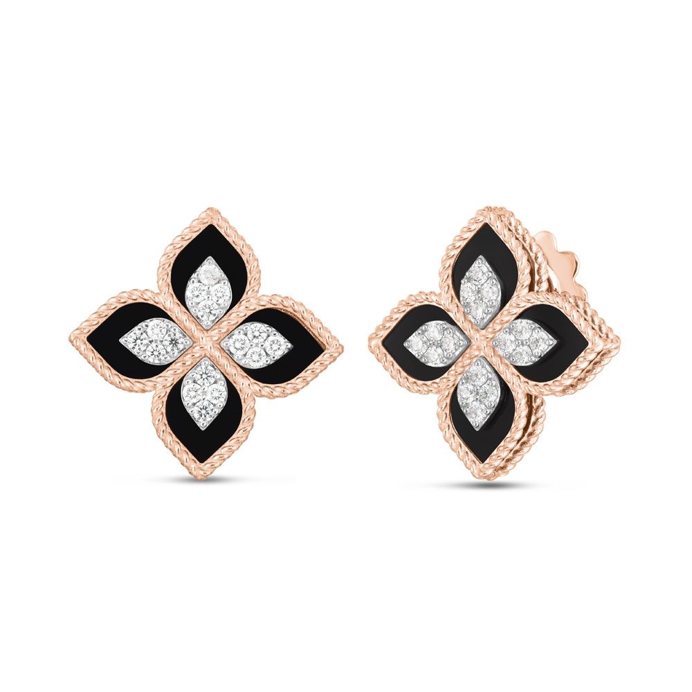 Princess Flower Earrings with Black Jade & Diamonds - Dracakis Jewellers Princess Flower Earrings with Black Jade & Diamonds - Dracakis Jewellers