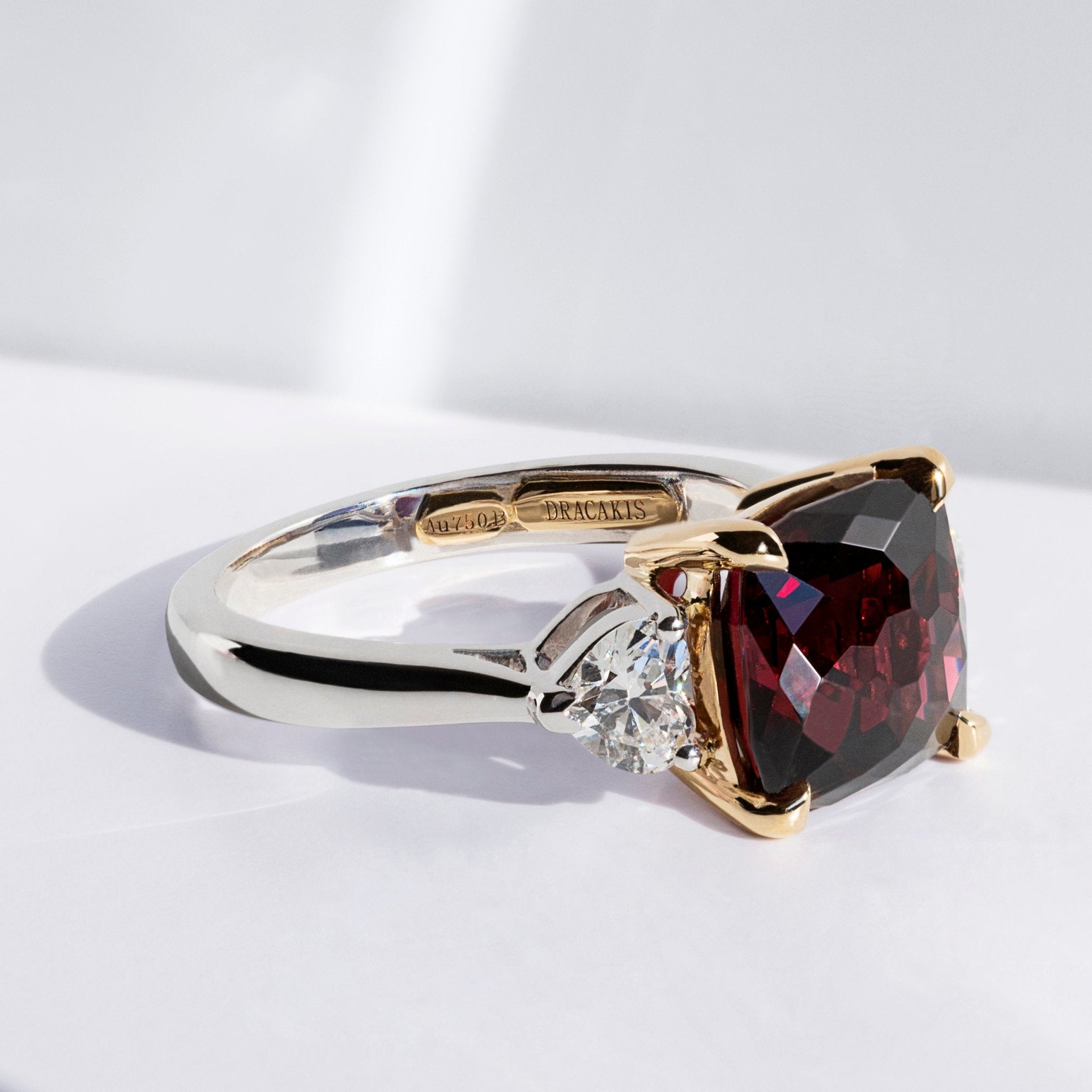 Rhodolite Garnet & Heart Shaped Diamond Ring - Dracakis Jewellers Rhodolite Garnet & Heart Shaped Diamond Ring - Dracakis Jewellers