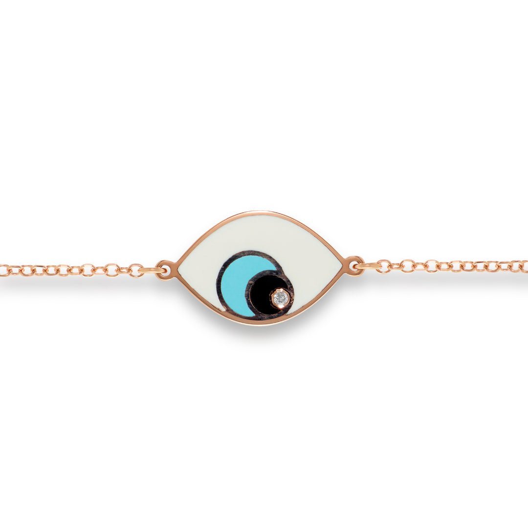 Rose Gold, Diamond & Enamel Evil Eye Bracelet - Dracakis Jewellers