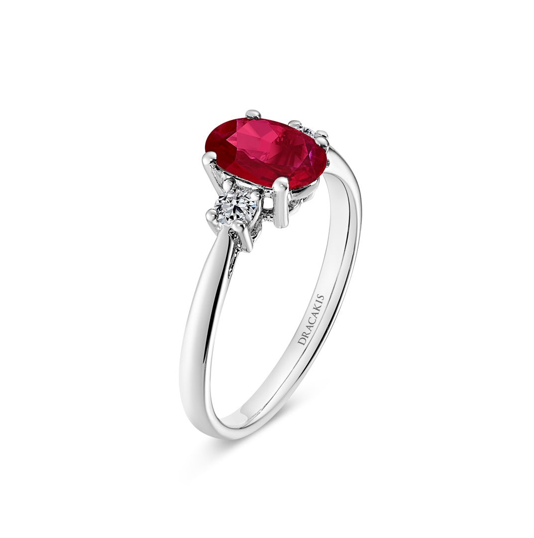 Ruby & Diamond Three Stone Ring - Dracakis Jewellers Ruby & Diamond Three Stone Ring - Dracakis Jewellers