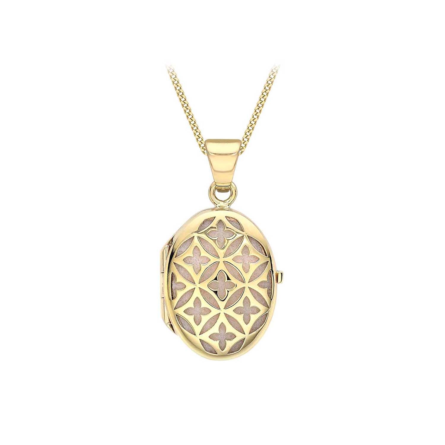 9K Gold Oval Lattice Locket Pendant - Dracakis Jewellers