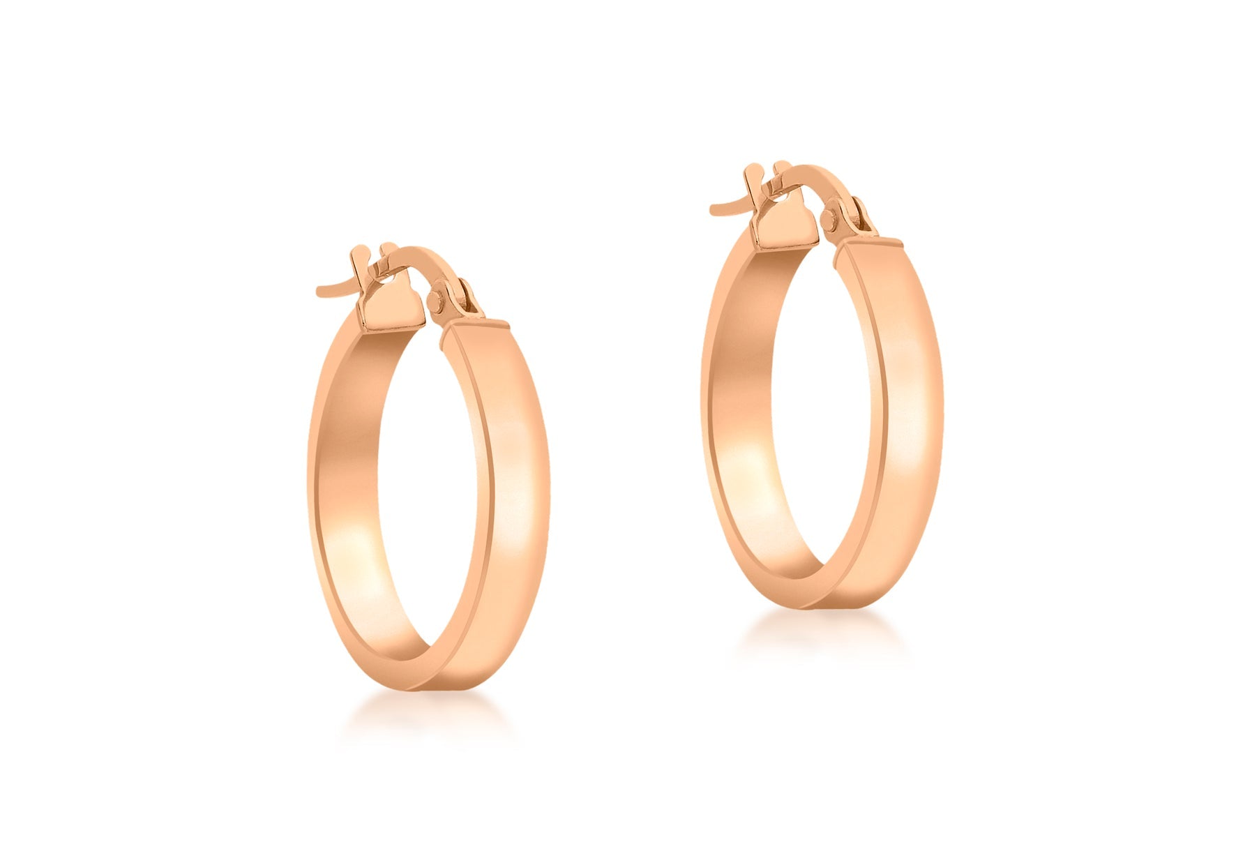 9K Rose Gold 3mm Rectangular-Tube 15mm Hoop Creole Earrings - Dracakis Jewellers