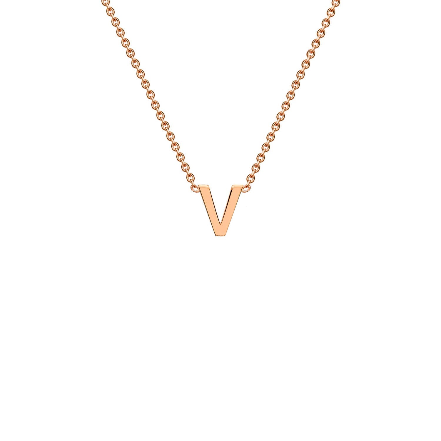 9K Rose Gold 'V' Initial Adjustable Letter Necklace 38/43cm - Dracakis Jewellers