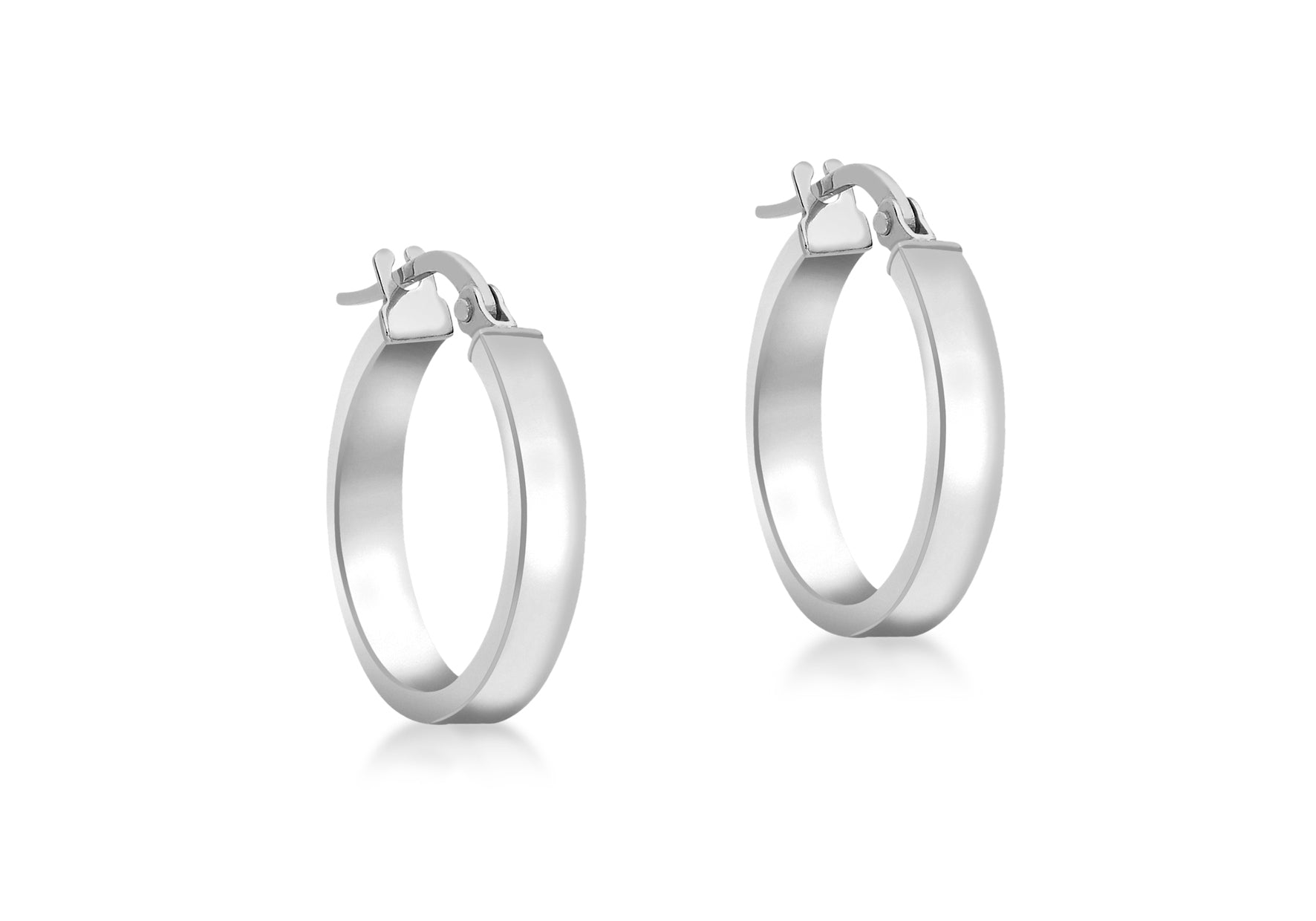 9K White Gold 3mm Rectangular-Tube 15mm Hoop Creole Earrings - Dracakis Jewellers