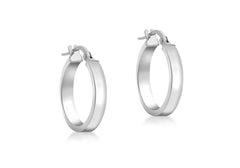 9K White Gold 3mm Rectangular-Tube 15mm Hoop Creole Earrings - Dracakis Jewellers