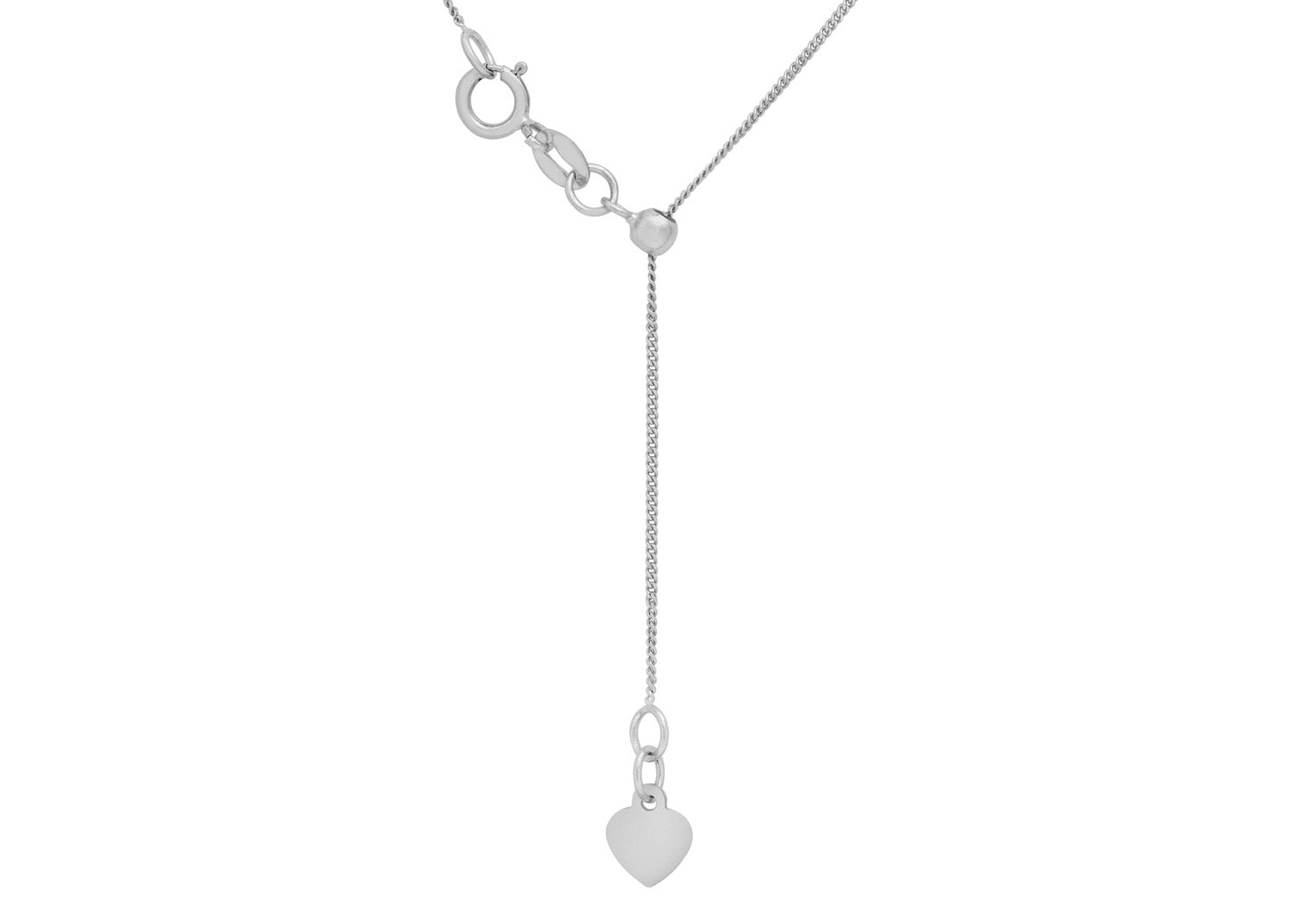 9K White Gold Adjustable Heart Chain Necklace 56cm - Dracakis Jewellers