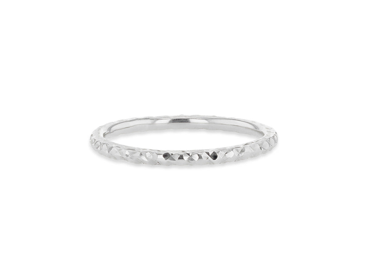 9K White Gold Solid Diamond-Cut Stacker Ring - Dracakis Jewellers