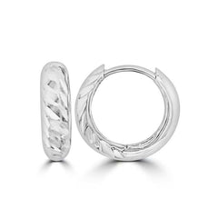 9K White Gold Textured Hollow Creole Earrings 9mm - Dracakis Jewellers