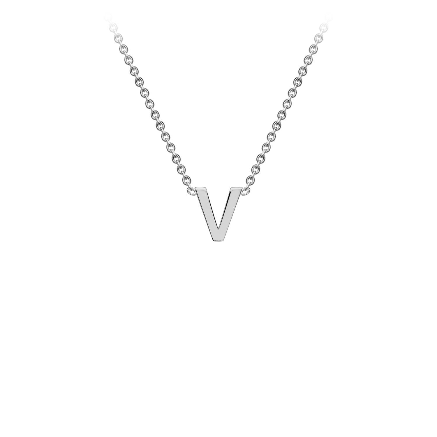 9K White Gold 'V' Initial Adjustable Letter Necklace 38/43cm - Dracakis Jewellers