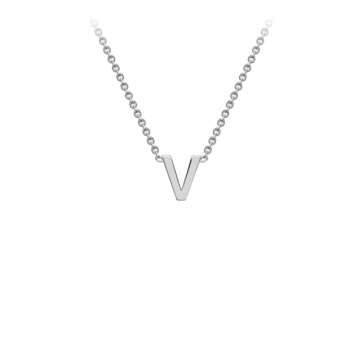 9K White Gold 'V' Initial Adjustable Letter Necklace 38/43cm - Dracakis Jewellers