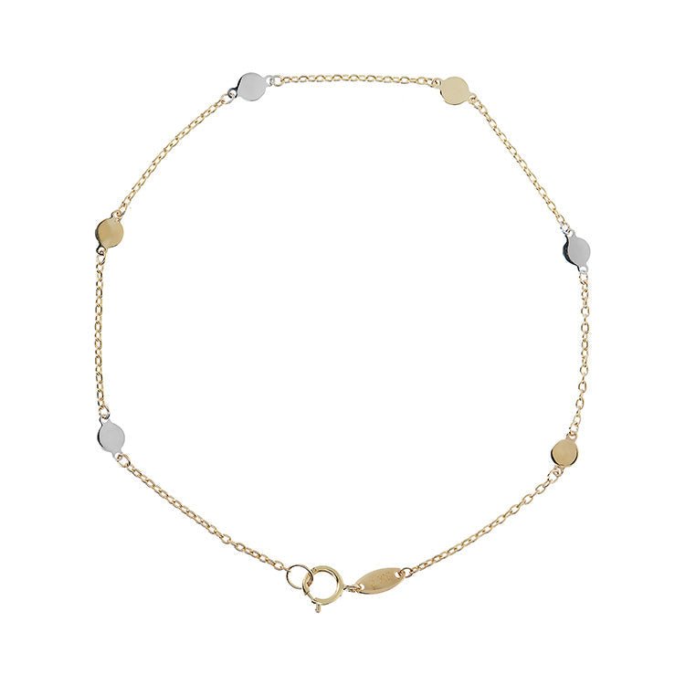 9K Yellow Gold 2-Tone Disc Necklace 19cm - Dracakis Jewellers