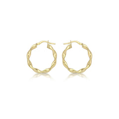 9K Yellow Gold 22.5mm Twist Hoop Creole Earrings - Dracakis Jewellers