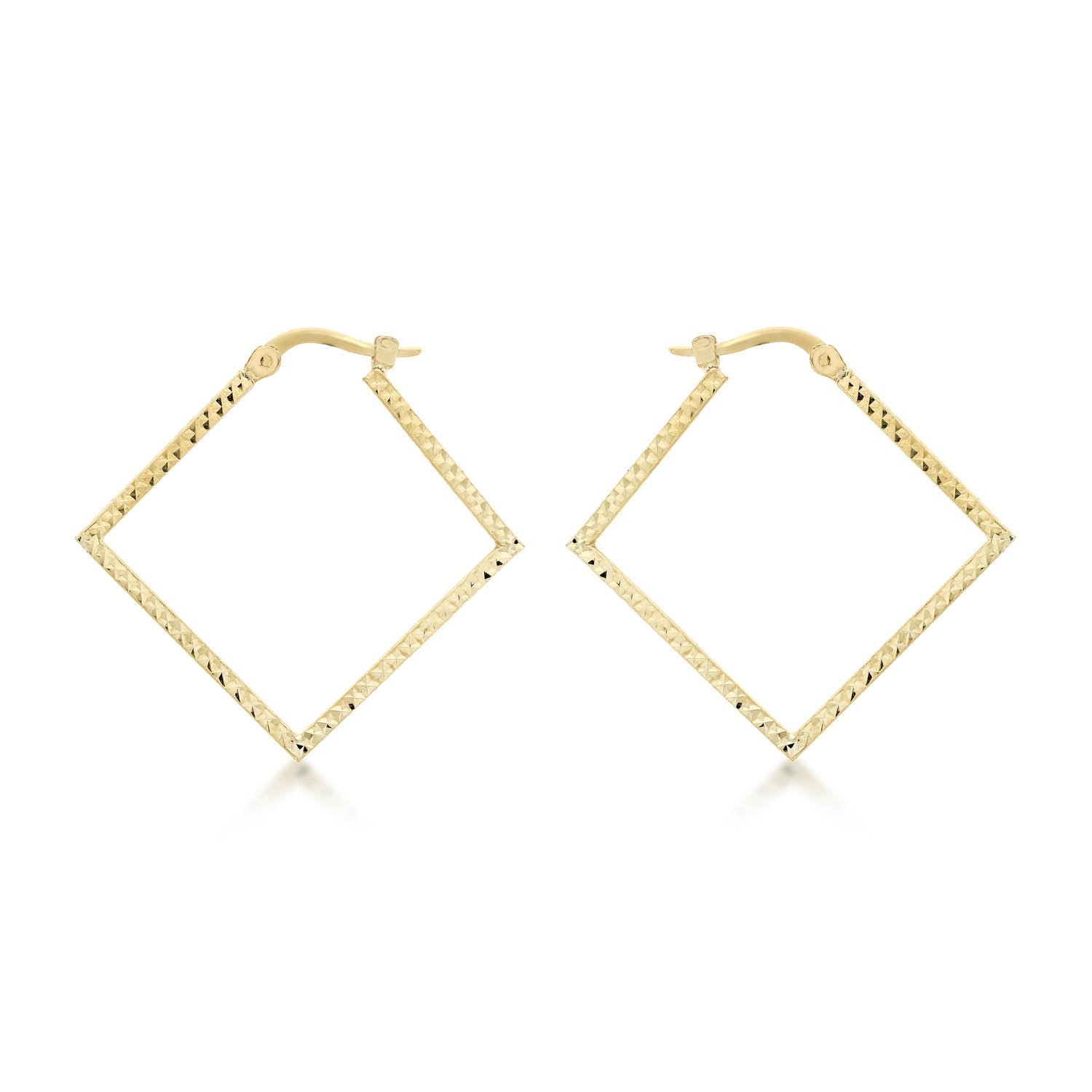 9K Yellow Gold 23mm x 23mm Diamond Cut Square Creole Earrings - Dracakis Jewellers