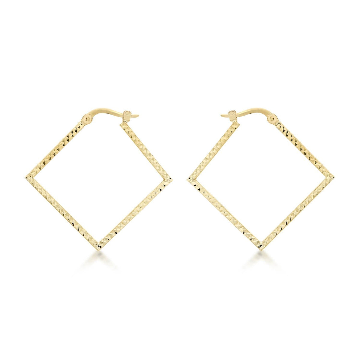 9K Yellow Gold 23mm x 23mm Diamond Cut Square Creole Earrings - Dracakis Jewellers