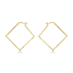 9K Yellow Gold 23mm x 23mm Diamond Cut Square Creole Earrings - Dracakis Jewellers