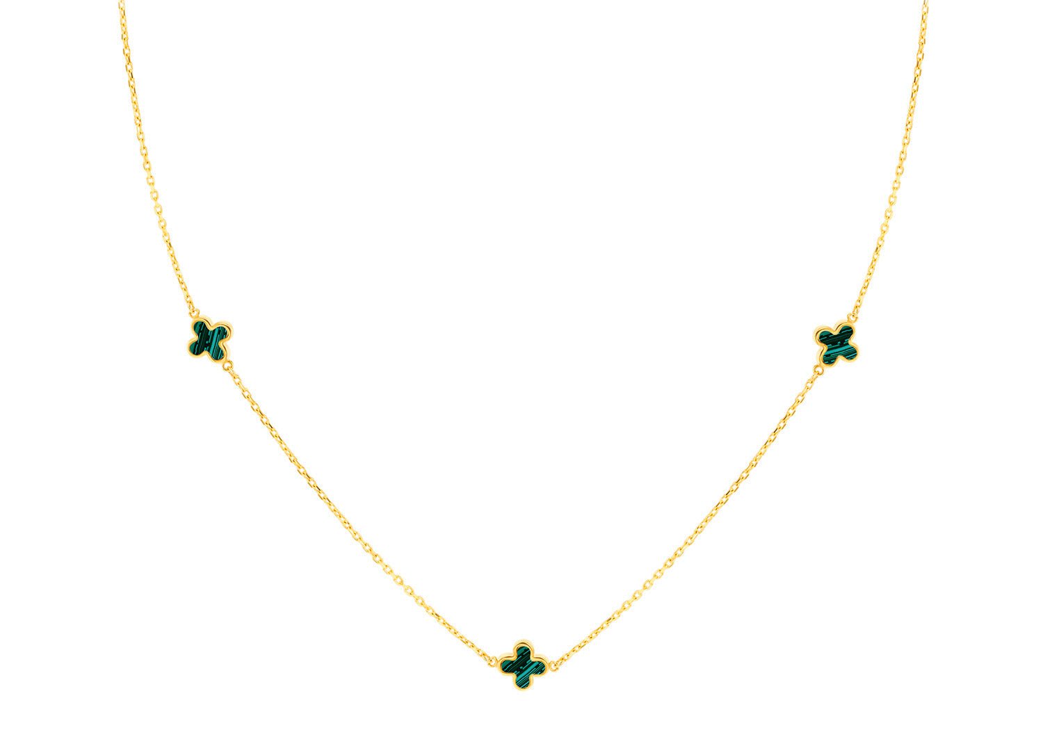 9K Yellow Gold 3 Malachite Petal Necklace 40-42.5 cm - Dracakis Jewellers