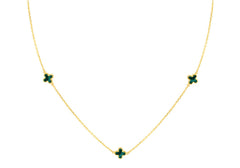 9K Yellow Gold 3 Malachite Petal Necklace 40-42.5 cm - Dracakis Jewellers