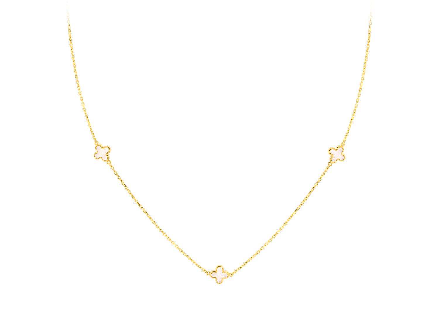 9K Yellow Gold 3 Mother-of-Pearl Petal Necklace 40-42.5 cm - Dracakis Jewellers