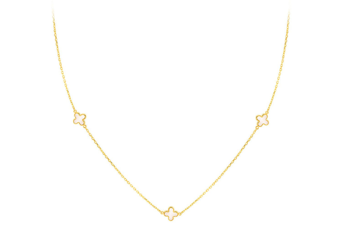 9K Yellow Gold 3 Mother-of-Pearl Petal Necklace 40-42.5 cm - Dracakis Jewellers