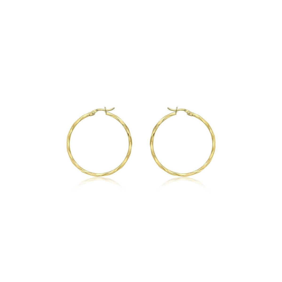 9K Yellow Gold 33mm Diamond Cut Faceted Hoop Creole Earrings - Dracakis Jewellers