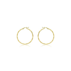 9K Yellow Gold 33mm Diamond Cut Faceted Hoop Creole Earrings - Dracakis Jewellers