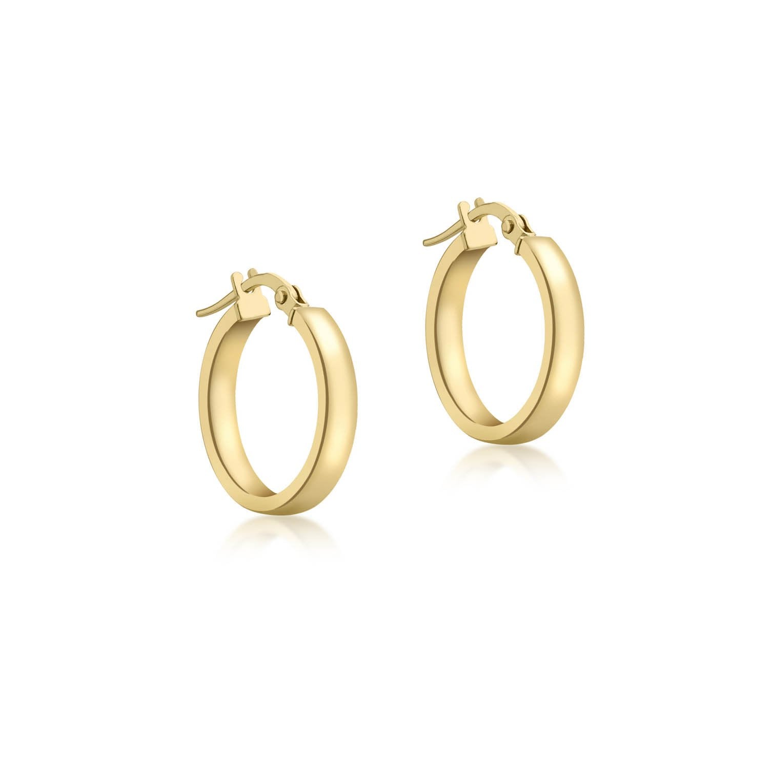 9K Yellow Gold 3mm Rectangular-Tube 15mm Hoop Creole Earrings - Dracakis Jewellers