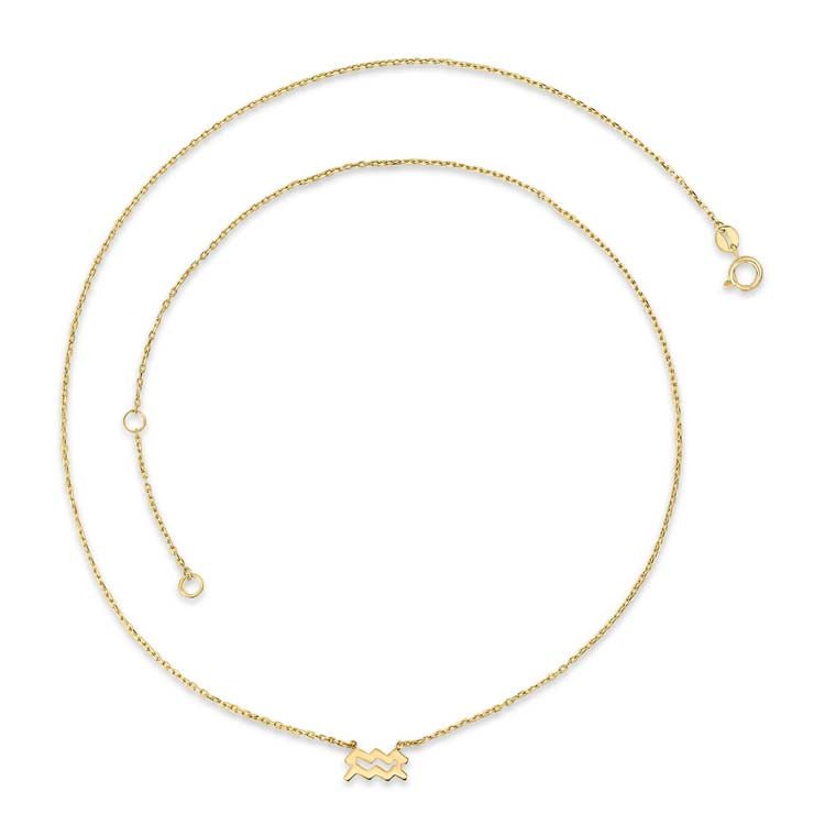 9K Yellow Gold Aquarius Zodiac Necklace 40-45cm - Dracakis Jewellers