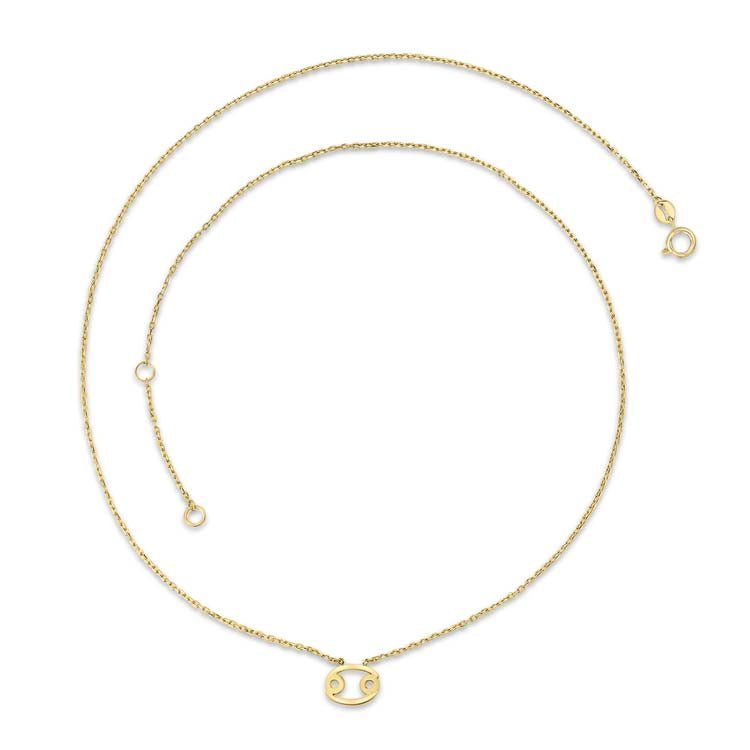 9K Yellow Gold Cancer Zodiac Necklace 40-45cm - Dracakis Jewellers