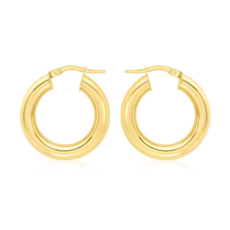 9K Yellow Gold Chunky Tube Creole Earrings 15mm - Dracakis Jewellers