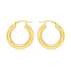 9K Yellow Gold Chunky Tube Creole Earrings 15mm - Dracakis Jewellers