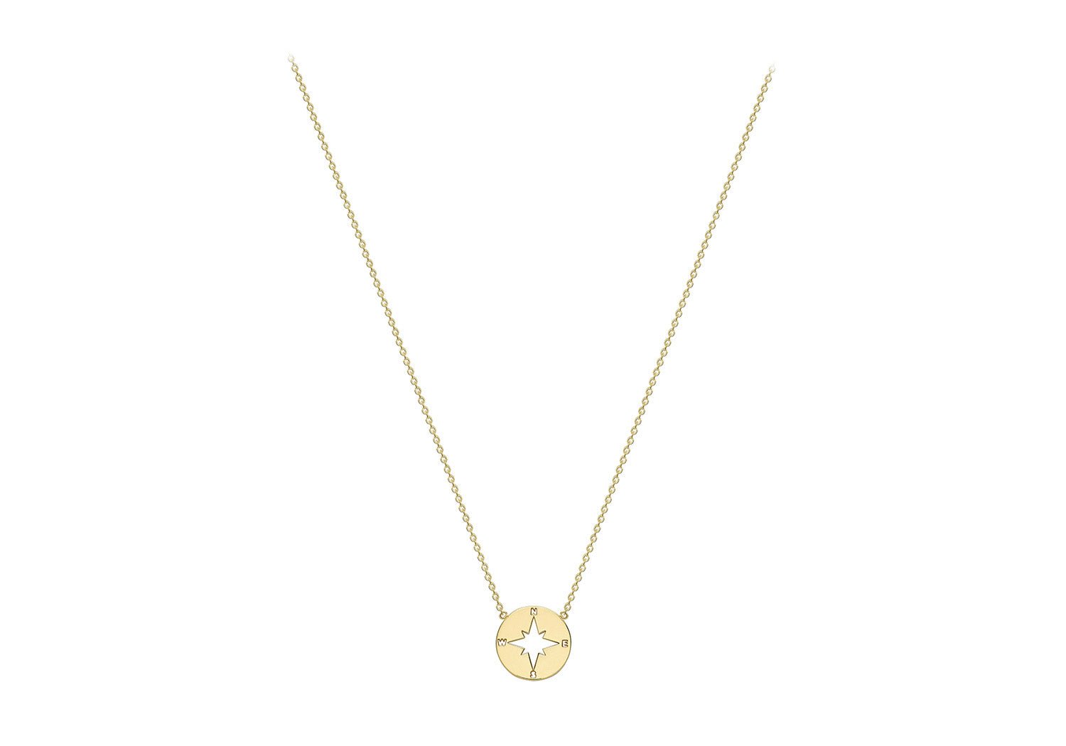 9K Yellow Gold Compass Necklace 40-42 cm - Dracakis Jewellers