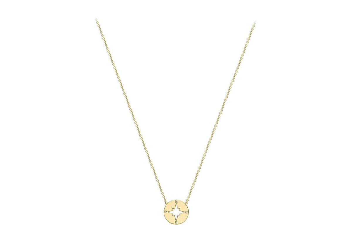 9K Yellow Gold Compass Necklace 40-42 cm - Dracakis Jewellers