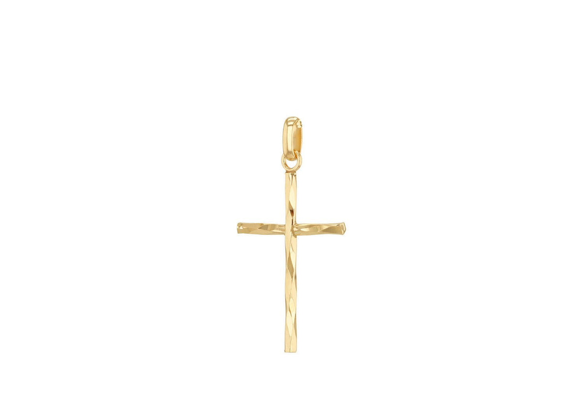 9K Yellow Gold Diamond Cut Cross Pendant - Dracakis Jewellers