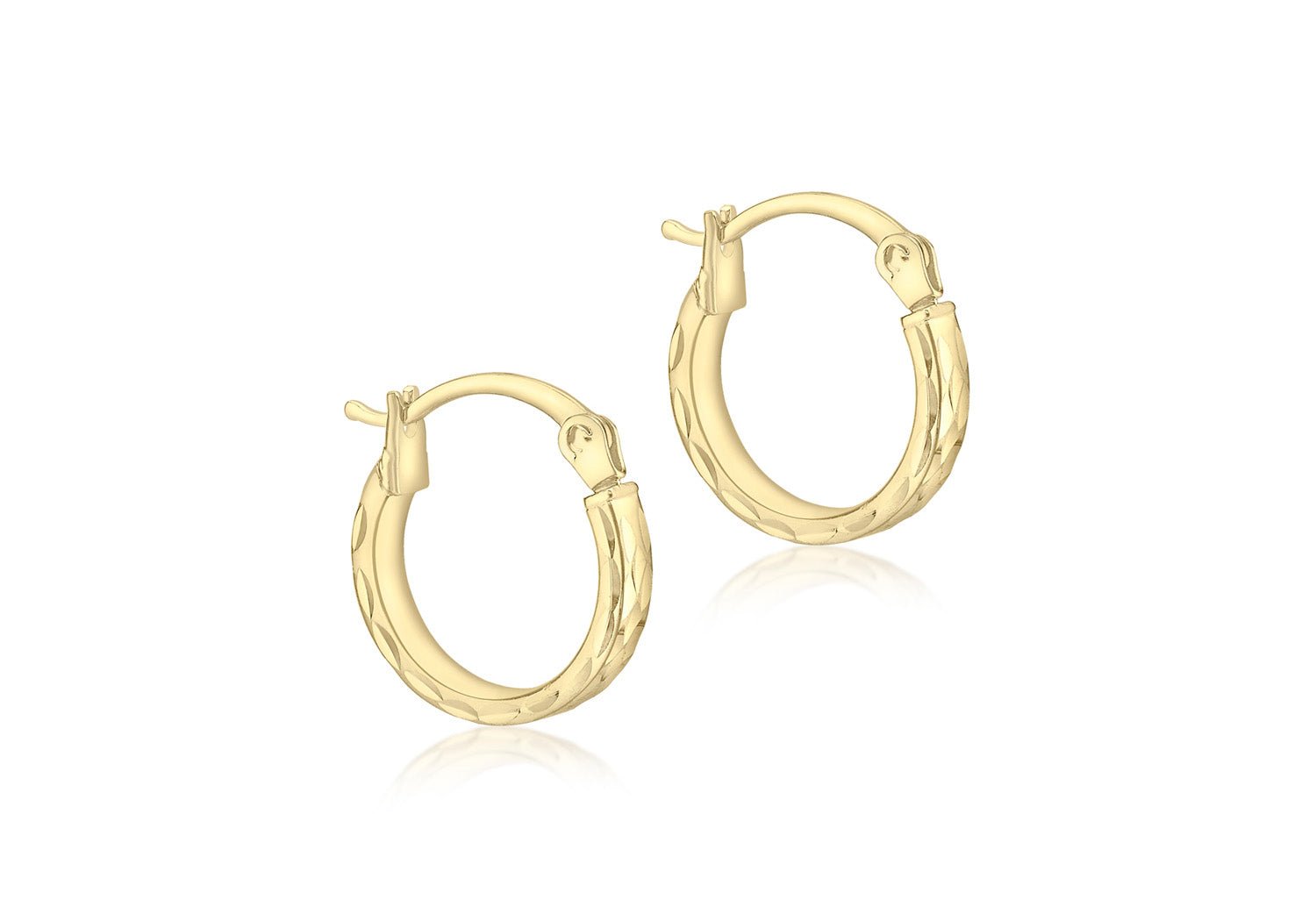 9K Yellow Gold Diamond Cut Hoop Earrings 10mm - Dracakis Jewellers