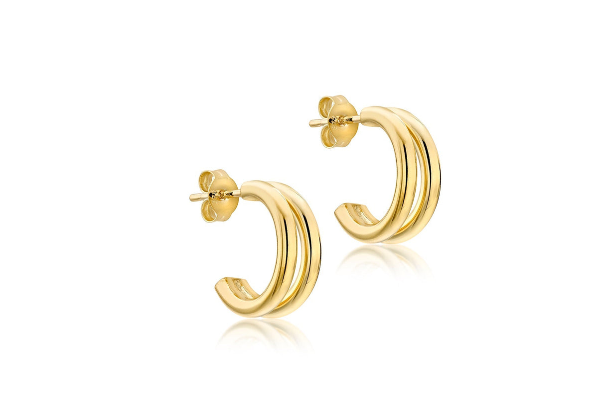 9K Yellow Gold Double Tube Half Hoop Earrings 15mm - Dracakis Jewellers