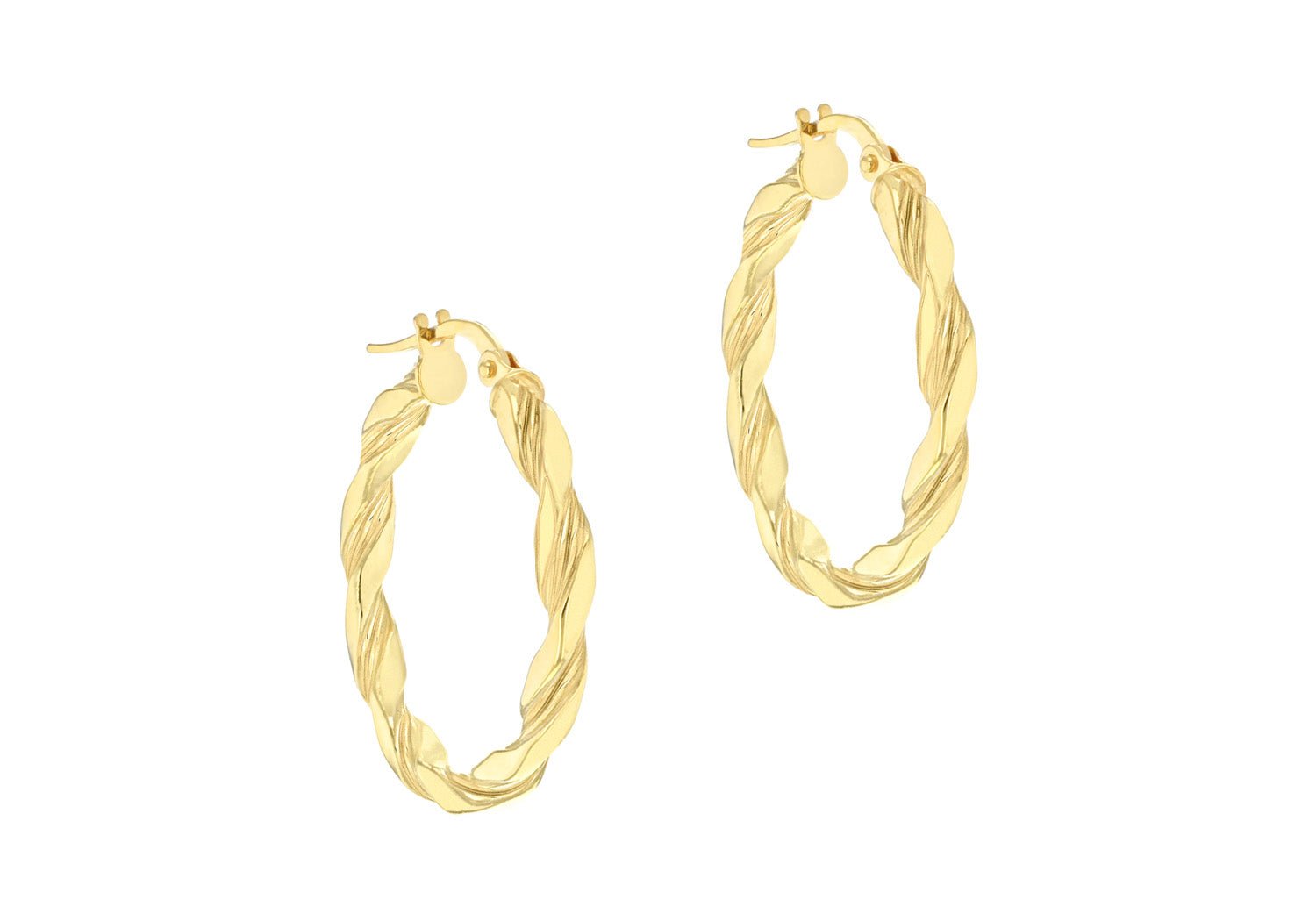 9K Yellow Gold Flat Twist Hoops 20 mm - Dracakis Jewellers