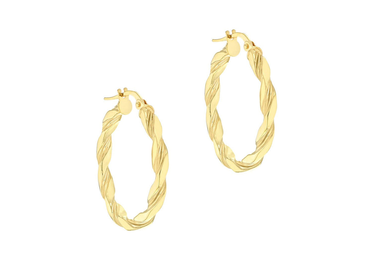 9K Yellow Gold Flat Twist Hoops 20 mm - Dracakis Jewellers