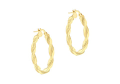 9K Yellow Gold Flat Twist Hoops 20 mm - Dracakis Jewellers
